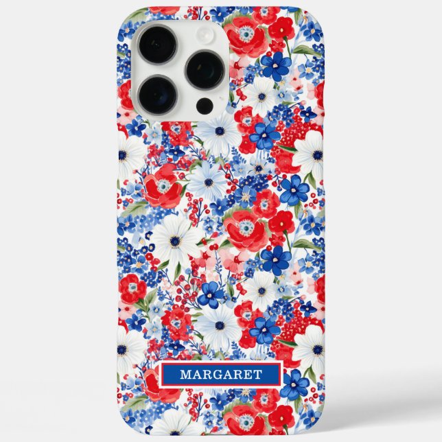 Patriotische Blumen monogrammiert Case-Mate iPhone Hülle (Rückseite)