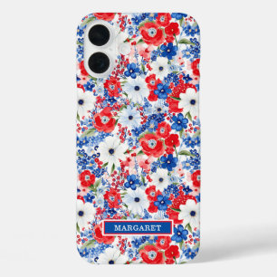 Patriotische Blumen monogrammiert iPhone 16 Plus Hülle