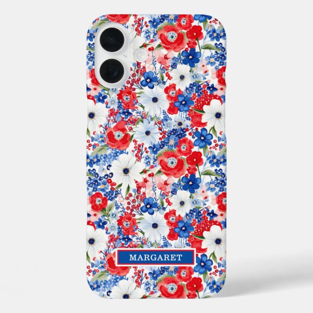 Patriotische Blumen monogrammiert Case-Mate iPhone Hülle (Rückseite)