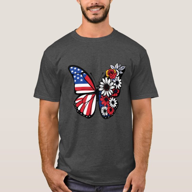 Patriotische Blütenschmetterlinge - Sterne, Streif T-Shirt (Vorderseite)