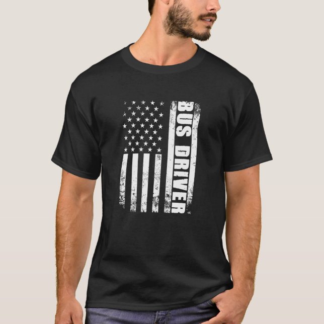 Patriotische Busfahrer Job Arbeiten American Flag  T-Shirt (Vorderseite)