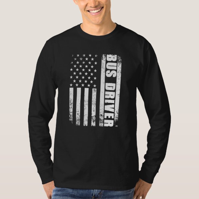 Patriotische Busfahrer Job Arbeiten American Flag  T-Shirt (Vorderseite)