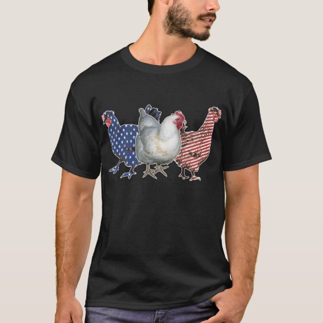 Patriotische Chicken Red White Blue American Flag T-Shirt (Vorderseite)