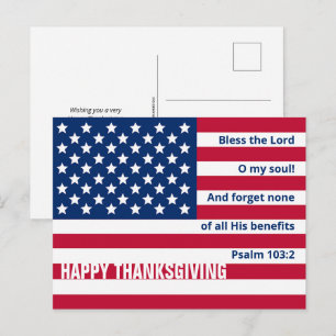 Patriotische christliche USA-Flagge FROHES ERNTEDA Postkarte