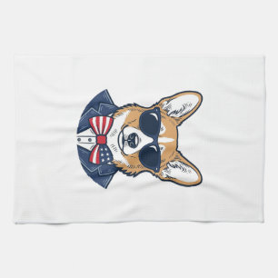 Patriotische Corgi-Sonnenbrille Vintage-Vektor-Art Geschirrtuch