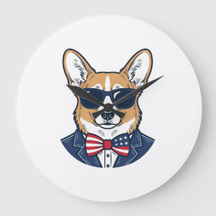 Patriotische Corgi-Sonnenbrille Vintage-Vektor-Art Große Wanduhr