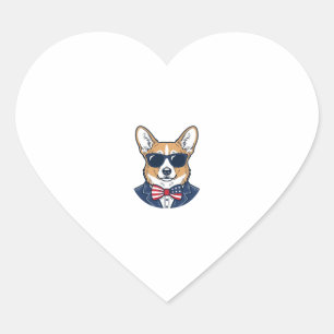 Patriotische Corgi-Sonnenbrille Vintage-Vektor-Art Herz-Aufkleber