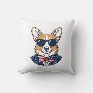 Patriotische Corgi-Sonnenbrille Vintage-Vektor-Art Kissen