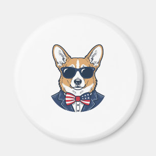 Patriotische Corgi-Sonnenbrille Vintage-Vektor-Art Magnet