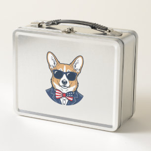Patriotische Corgi-Sonnenbrille Vintage-Vektor-Art Metall Brotdose