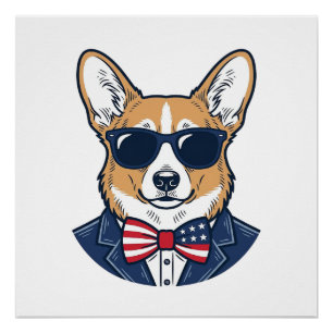 Patriotische Corgi-Sonnenbrille Vintage-Vektor-Art Poster