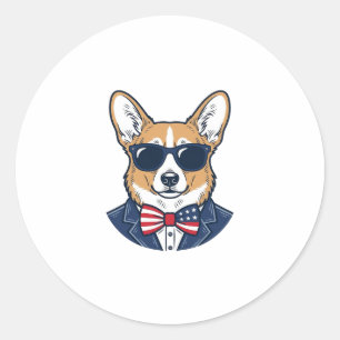 Patriotische Corgi-Sonnenbrille Vintage-Vektor-Art Runder Aufkleber