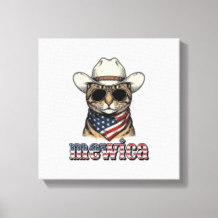 Patriotische Cowboy-Katze Mewica Vintage-Vektorgra Leinwanddruck