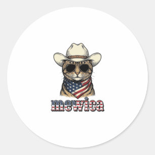 Patriotische Cowboy-Katze Mewica Vintage-Vektorgra Runder Aufkleber