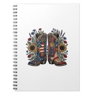 Patriotische Cowboy-Stiefel Sonnenblume Floral Hem Notizblock