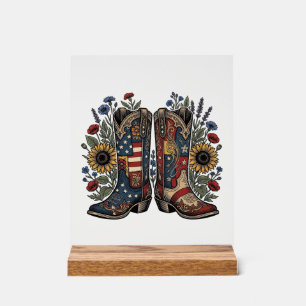 Patriotische Cowboy-Stiefel Sonnenblume Florales H Acrylschild