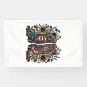 Patriotische Cowboy-Stiefel Sonnenblume Florales H Banner