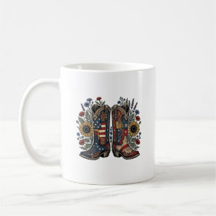 Patriotische Cowboy-Stiefel Sonnenblume Florales H Kaffeetasse