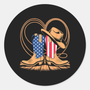 Patriotische Cowboystiefel Herz USA-Flagge Western Runder Aufkleber