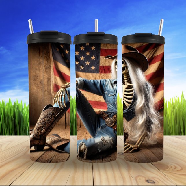 Patriotische Cowgirl Bones & Boots Thermosbecher (Von Creator hochgeladen)