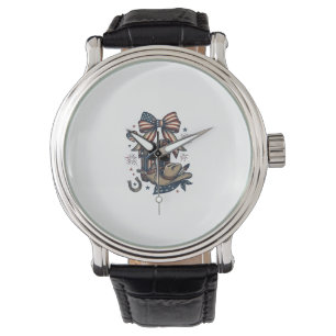 Patriotische Cowgirl-Stiefel und Bow-Western-Shirt Armbanduhr