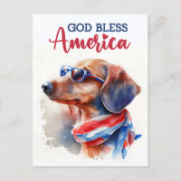 Patriotische Dackel, Gott segne Amerika Postkarte
