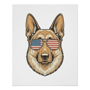 Patriotische Deutsche Schäferhund-Sonnenbrille Vin Poster