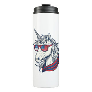 Patriotische Einhorn-Flagge-Sonnenbrille Vintage-V Thermosbecher