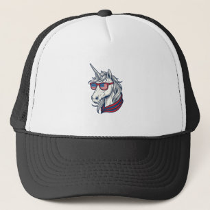 Patriotische Einhorn-Flagge-Sonnenbrille Vintage-V Truckerkappe