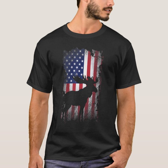 Patriotische Elche Amerikanische Flagge Coole Wild T-Shirt (Vorderseite)