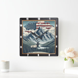 Patriotische Elchgebirgslandschaft Quadratische Wanduhr