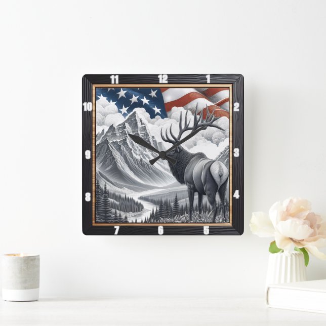 Patriotische Elsengebirgslandschaft Quadratische Wanduhr (Zuhause)