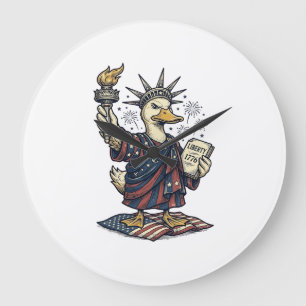 Patriotische Ente 4. Juli Vintage T-Shirt Design_ Große Wanduhr