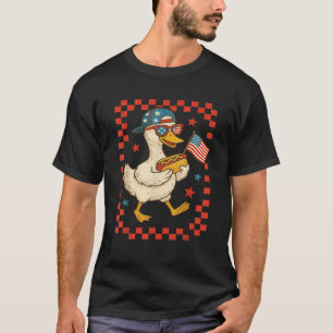 Patriotische Ente mit Hot Dog und Flagge Lustiger T-Shirt