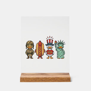 Patriotische Ente und Hot Dog Vintage Vector Shirt Acrylschild