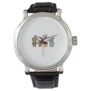 Patriotische Ente und Hot Dog Vintage Vector Shirt Armbanduhr