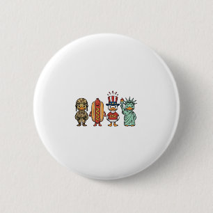 Patriotische Ente und Hot Dog Vintage Vector Shirt Button