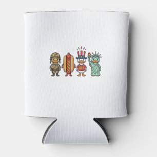 Patriotische Ente und Hot Dog Vintage Vector Shirt Dosenkühler