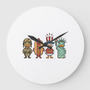 Patriotische Ente und Hot Dog Vintage Vector Shirt Große Wanduhr