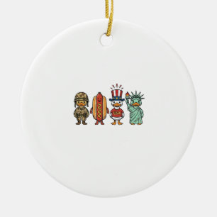 Patriotische Ente und Hot Dog Vintage Vector-Shirt Keramik Ornament