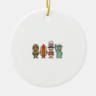 Patriotische Ente und Hot Dog Vintage Vector Shirt Keramik Ornament