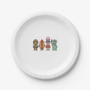 Patriotische Ente und Hot Dog Vintage Vector Shirt Pappteller