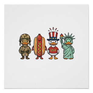 Patriotische Ente und Hot Dog Vintage Vector T-Shi Poster