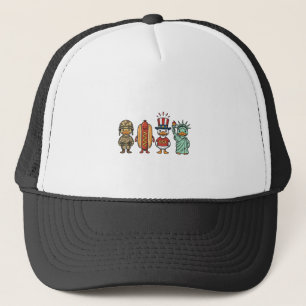 Patriotische Ente und Hot Dog Vintage Vector T-Shi Truckerkappe