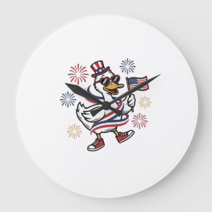 Patriotische Enten-Vintage-Stich T-Shirt Design_1 Große Wanduhr
