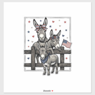 Patriotische Esel Vintage 4. Juli Shirt-Design Aufkleber