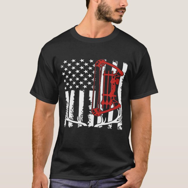 Patriotische Fahne Jagd Crossbow Bogenschütze Antl T-Shirt (Vorderseite)