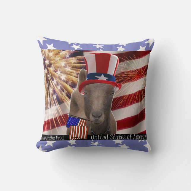 PATRIOTISCHE FAHNENSCHWENKENDE LAMANCHA ZIEGE USA KISSEN (Vorderseite)