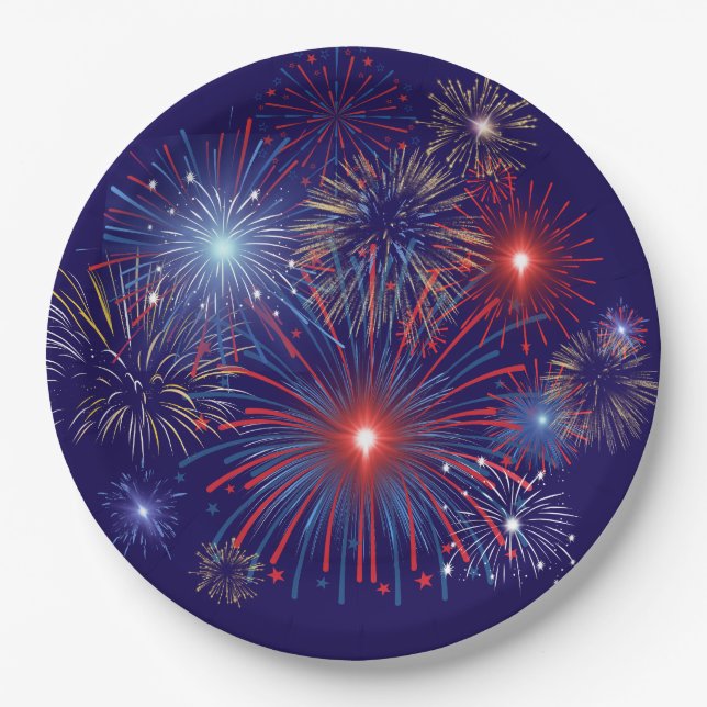 Patriotische Feuerwerke Pappteller (Vorderseite)