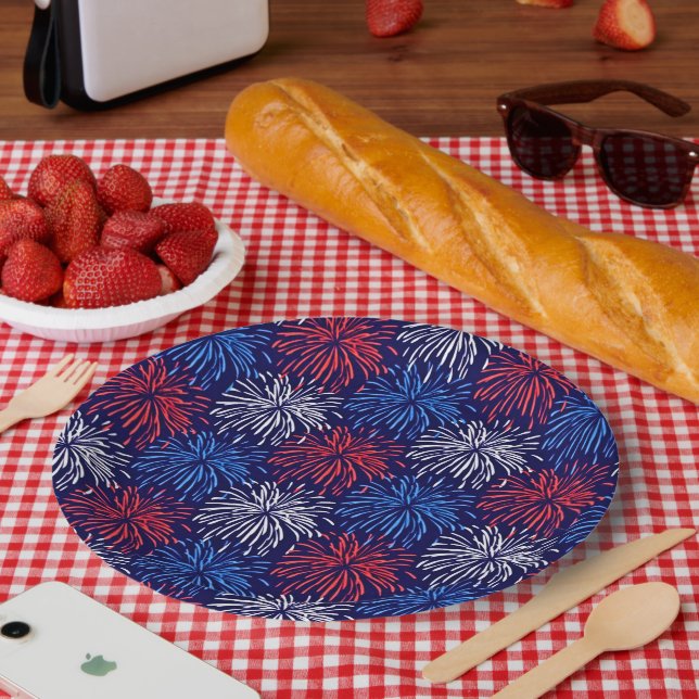Patriotische Feuerwerke Pappteller (Picknick)
